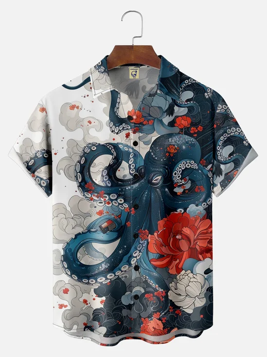 Big Size Moisture-wicking Octopus Chest Pocket Hawaiian Shirt