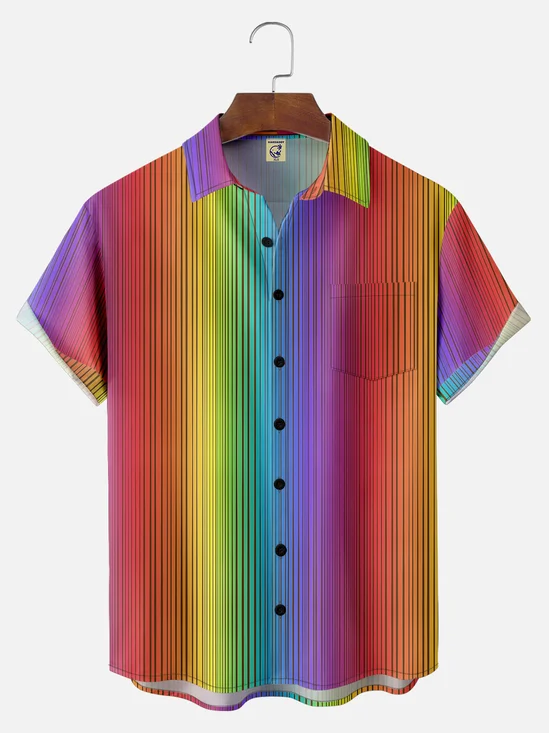 Big Size Moisture-wicking Striped Chest Pocket Casual Shirt