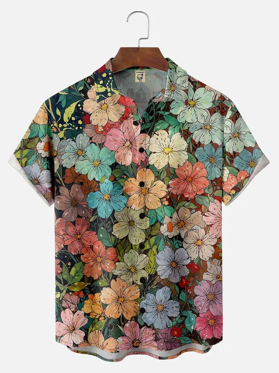 Big Size Moisture-wicking Floral Chest Pocket Hawaiian Shirt