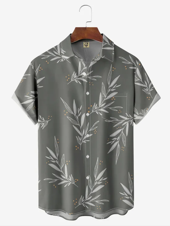 Tall Size Moisture-wicking Leaves Chest Pocket Hawaiian Shirt