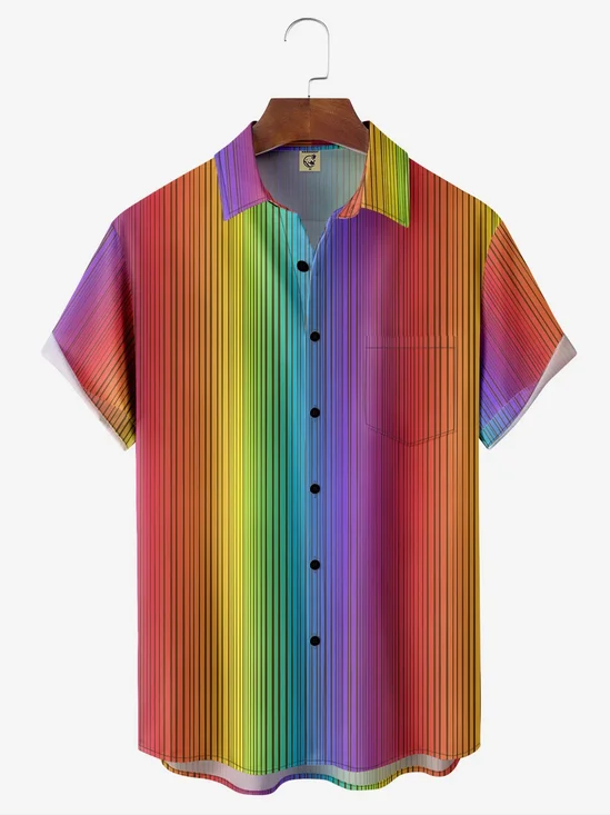 Tall Size Moisture-wicking Striped Chest Pocket Casual Shirt