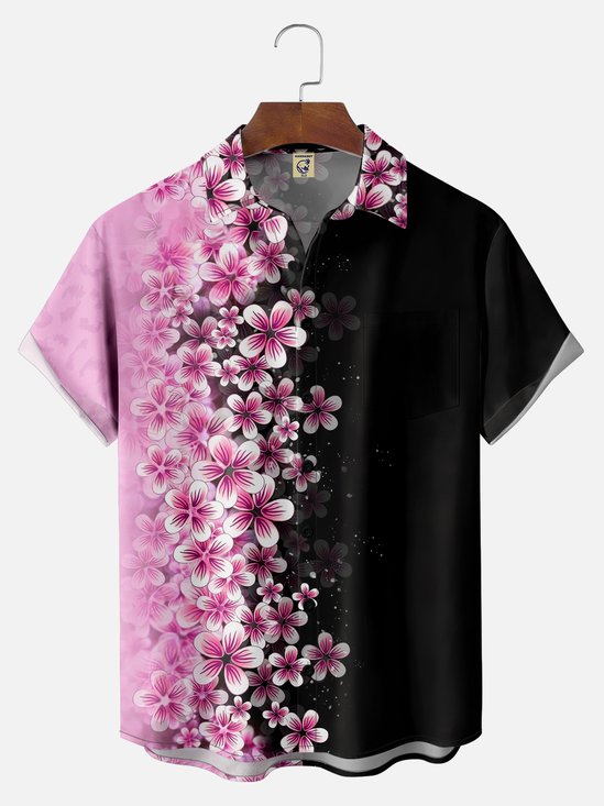 Big Size Moisture Wicking Japanese Culture Gradient Sakura Chest Pocket Hawaiian Shirt