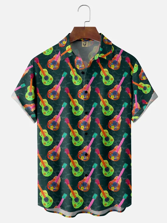 Moisture-wicking Mexican Guitar Chest Pocket Casual Shirt