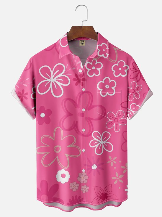 Moisture-wicking Floral Chest Pocket Hawaiian Shirt