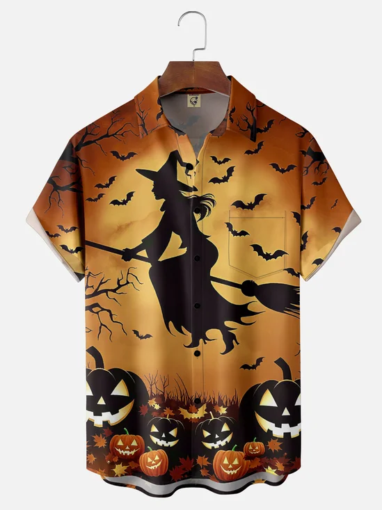 Moisture-wicking Halloween Witch Chest Pocket Hawaiian Shirt