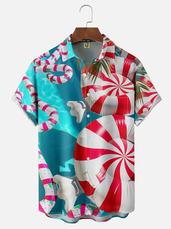 Moisture-wicking Christmas Candy Canes Chest Pocket Casual Shirt
