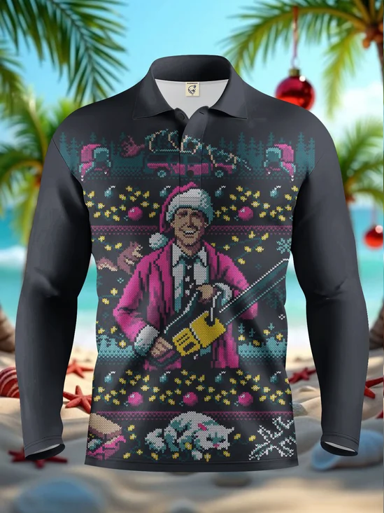 Moisture-Wicking Christmas Chainsaw Man Long Sleeve Golf Polo