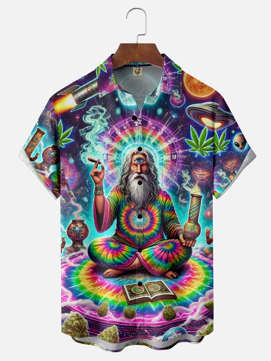 Moisture-wicking Hippie Chest Pocket Hawaiian Shirt