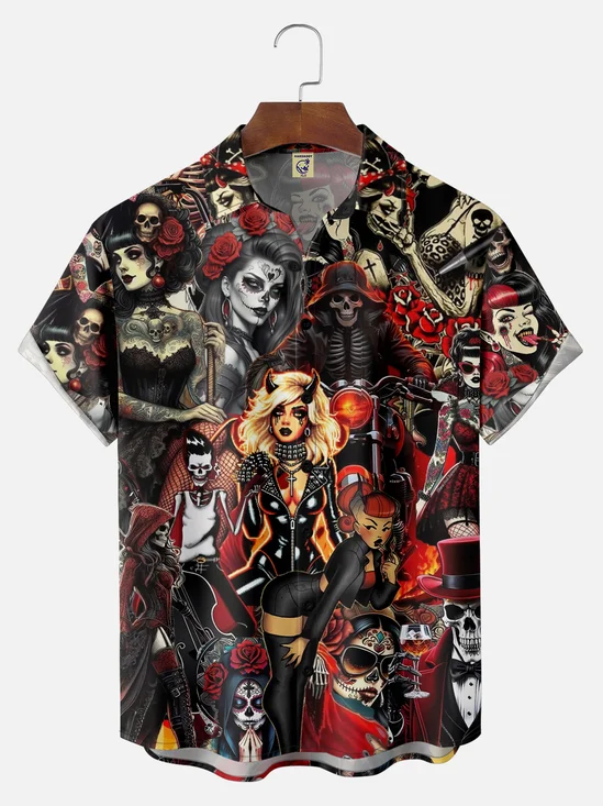 Big Size Moisture-wicking Mexican Culture Cinco de Mayo Day of the Dead Chest Pocket Casual Shirt