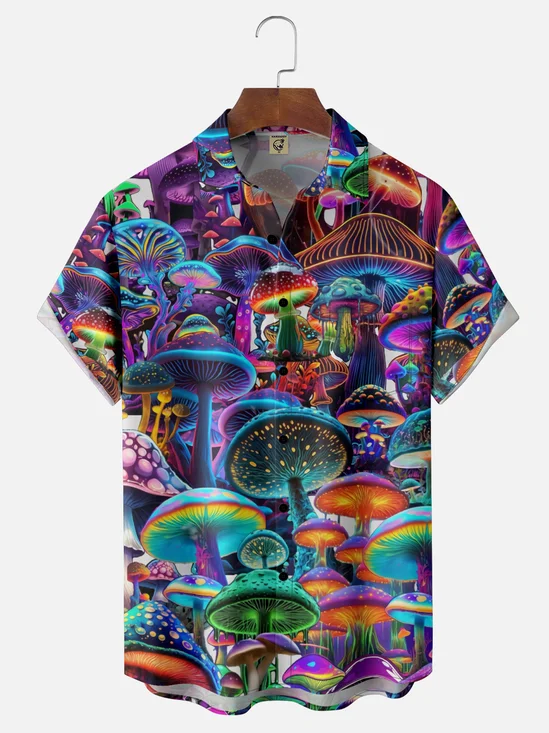 Moisture-wicking Hippie Mushroom Chest Pocket Hawaiian Shirt