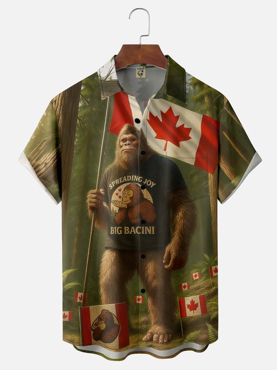 Moisture-wicking Bigfoot Canada Fun Jones Chest Pocket Hawaiian Shirt