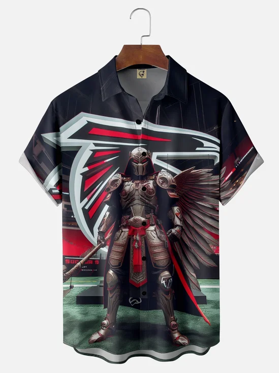 Moisture-wicking American Football Atlanta Fun Art Falcons Chest Pocket Casual Shirt