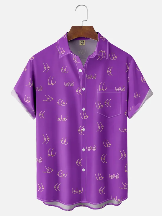 Moisture-wicking Funny Breast Art Simple Drawing Chest Pocket Casual Shirt