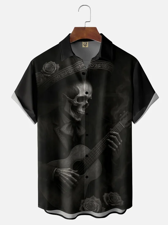 Moisture-wicking Mexican Day of the Dead Skeleton Chest Pocket Casual Shirt