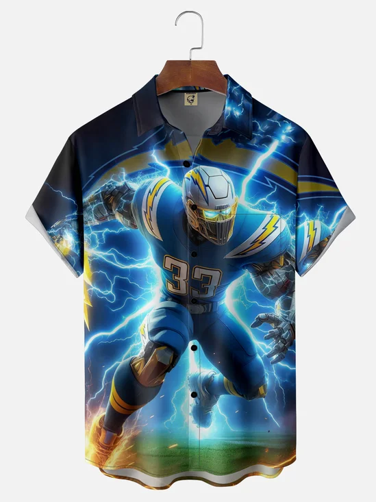 Moisture-wicking American Football Los Angeles Art Chargers Chest Pocket Casual Shirt