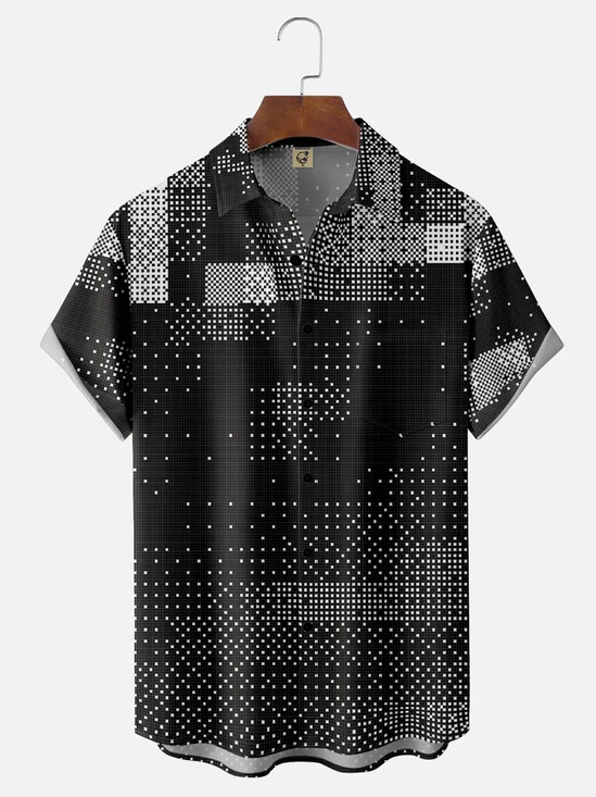 Moisture-Wicking Geometric Polka Dot Chest Pocket Hawaiian Shirt