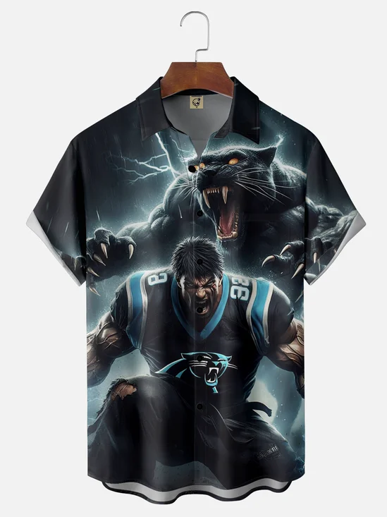 Moisture-wicking American Football Carolina Funny Black Panther Chest Pocket Casual Shirt