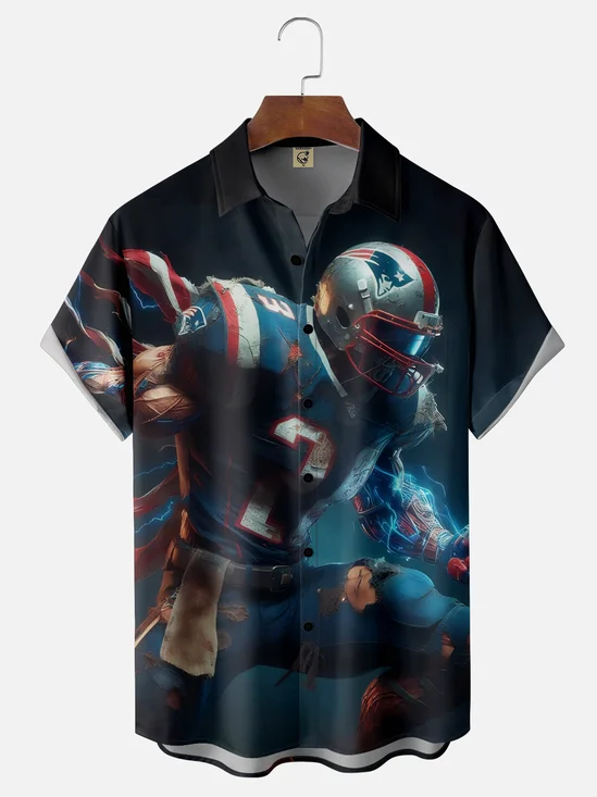 Moisture-wicking American Football New England Art Patriots Chest Pocket Casual Shirt