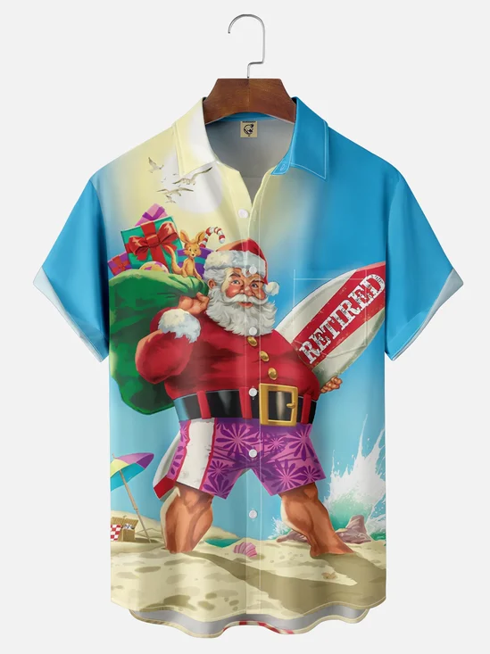 Moisture-Wicking Retired Santa Vacation Chest Pocket Hawaiian Shirt
