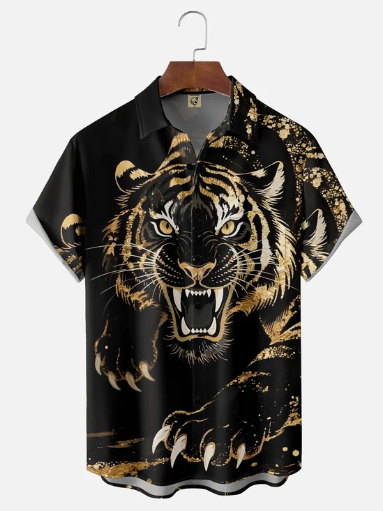 Moisture-Wicking Tiger Chest Pocket Hawaiian Shirt