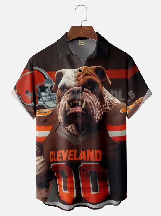 Moisture-wicking American Football Cliff Fun Art Brown Chest Pocket Casual Shirt