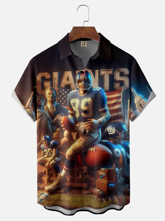 Moisture-wicking American Football New York Fun Giants Chest Pocket Casual Shirt