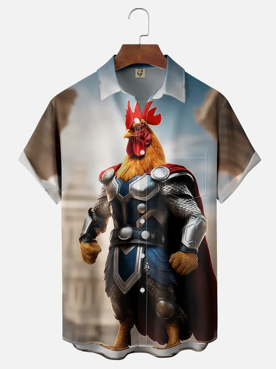 Moisture-wicking Funny Rooster Thor Chest Pocket Hawaiian Shirt