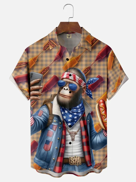 Moisture-wicking Hot Dog Bigfoot Party Art Chest Pocket Casual Shirt
