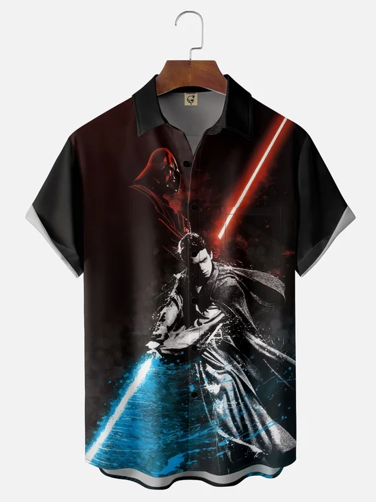 Moisture-wicking Star Art Lightsaber Chest Pocket Casual Shirt