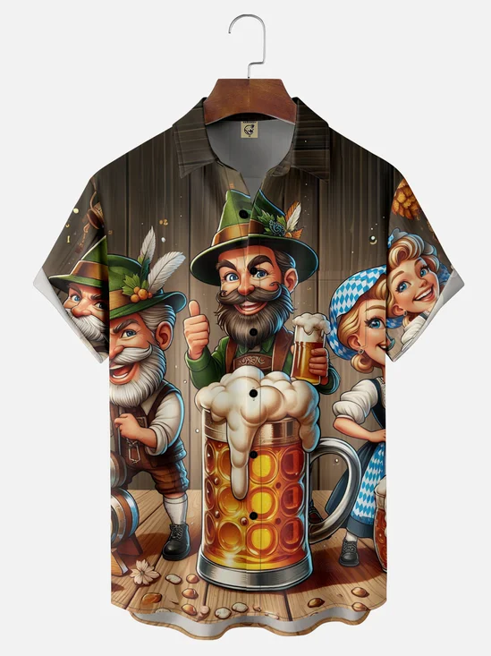 Moisture-wicking Oktoberfest Beer Bartender Dwarf Funny Chest Pocket Casual Shirt