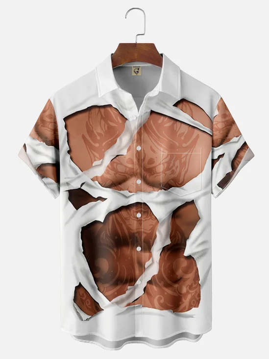 Moisture-wicking Body Muscles Chest Pocket Casual Shirt