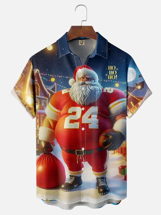 Moisture-Wicking Santa Chest Pocket Hawaiian Shirt