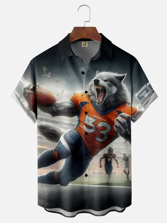 Moisture-Wicking Football Wolves Chest Pocket Hawaiian Shirt