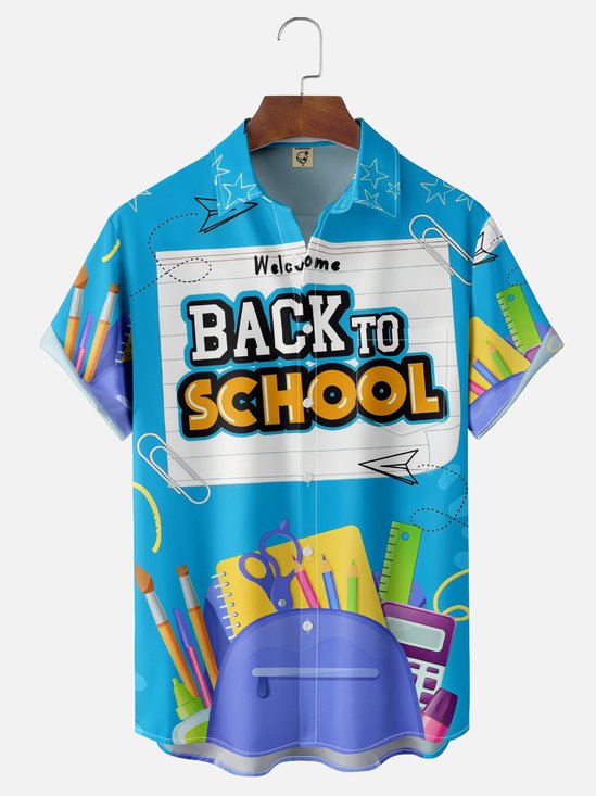 Moisture-wicking Back to School Chest Pocket Casual Shirt
