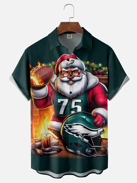 Moisture Wicking Christmas Philadelphia Eagles Chest Pocket Hawaiian Shirt