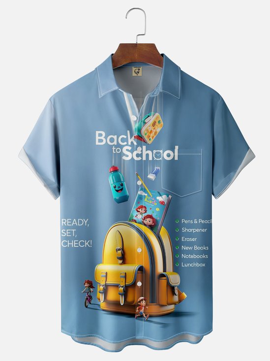 Moisture-wicking Back to School Chest Pocket Casual Shirt