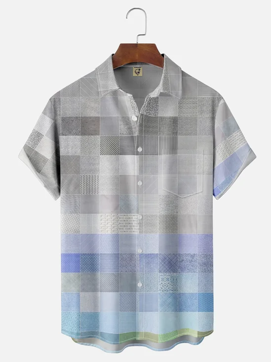 Moisture-wicking Gradient Plaid Chest Pocket Casual Shirt