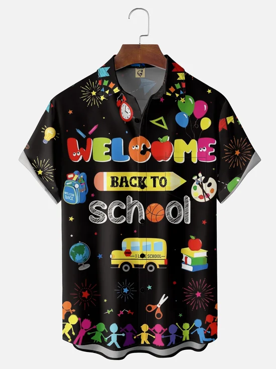Moisture-wicking Back to School Chest Pocket Casual Shirt