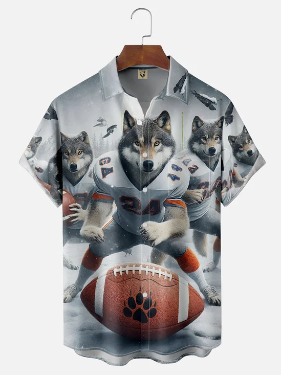 Moisture-Wicking Football Wolves Chest Pocket Hawaiian Shirt