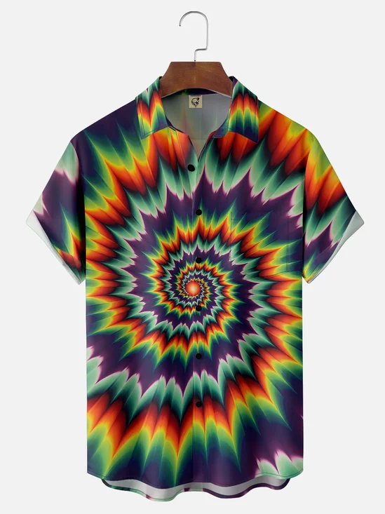 Moisture-wicking Hippie Geomatric Chest Pocket Casual Shirt