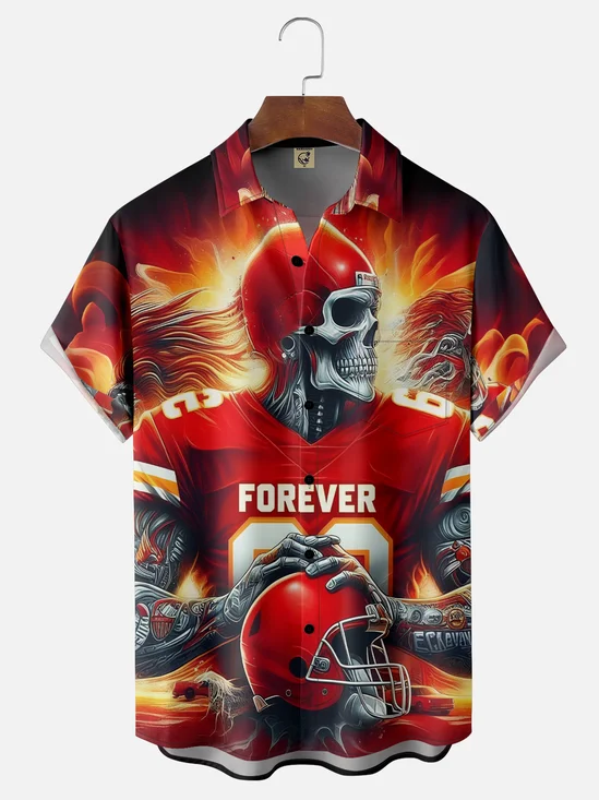 Moisture-Wicking Kansas City Chiefs Skull Chest Pocket Hawaiian Shirt