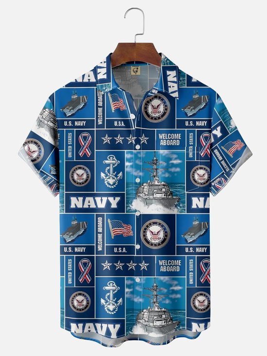 Moisture-Wicking US Navy Chest Pocket Hawaiian Shirt