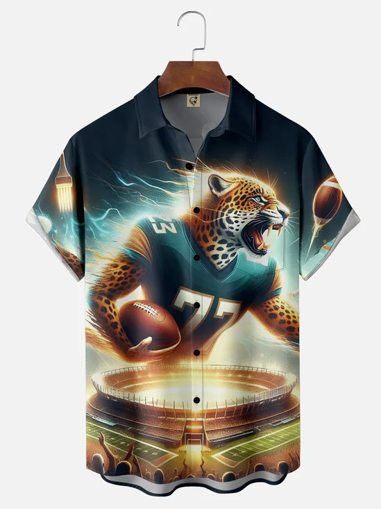 Moisture-Wicking Football Panther Chest Pocket Hawaiian Shirt