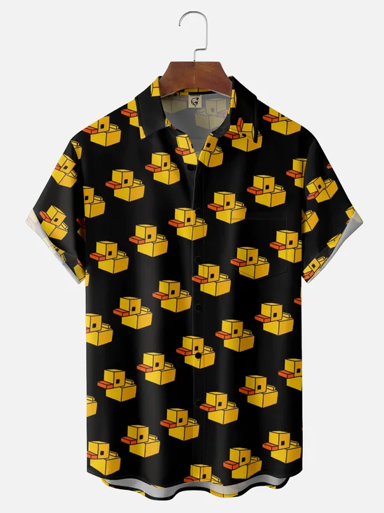 Moisture-wicking Cube Yellow Duck Chest Pocket Casual Shirt