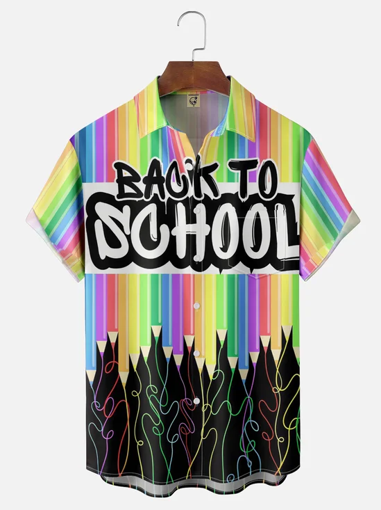 Moisture Wicking Gradient Color Abstract Geometric Back To School Season Chest Pocket Hawaiian Shirt