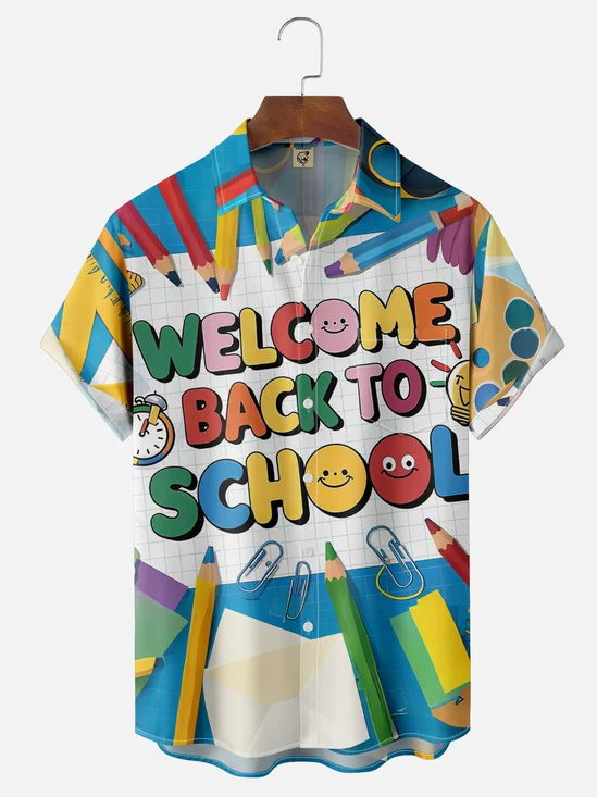 Moisture-Wicking Back To School Chest Pocket Hawaiian Shirt