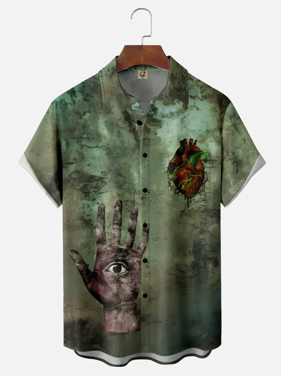 Moisture-wicking Heart Hand Chest Pocket Casual Shirt