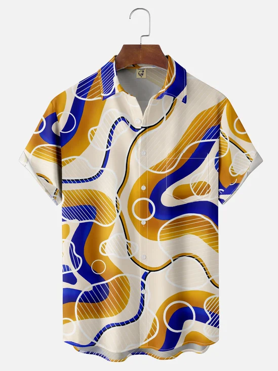 Moisture-wicking Artistic Geometry Ripple Chest Pocket Casual Shirt