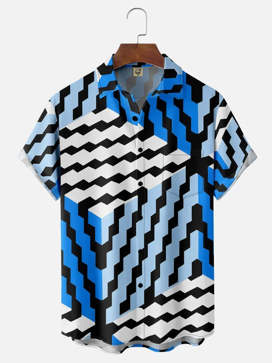 Moisture-wicking Artistic Geometry Chest Pocket Casual Shirt
