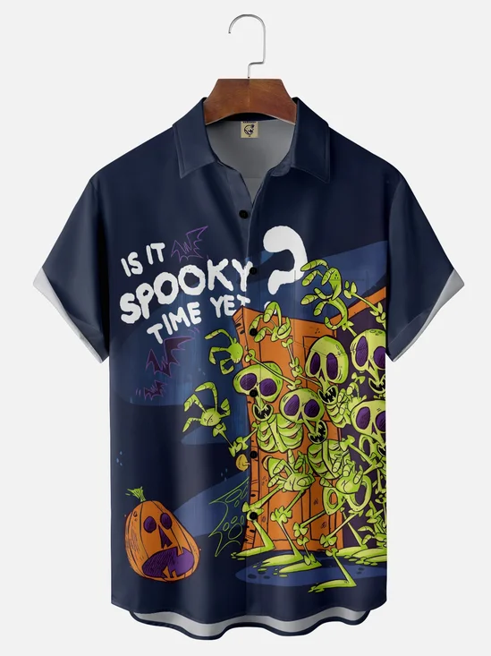 Moisture-wicking Halloween Spooky Time Chest Pocket Casual Shirt
